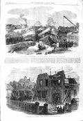 Old Antique Print 1866 Train Crash London Dover Railway Houses Hull Ruins 19th