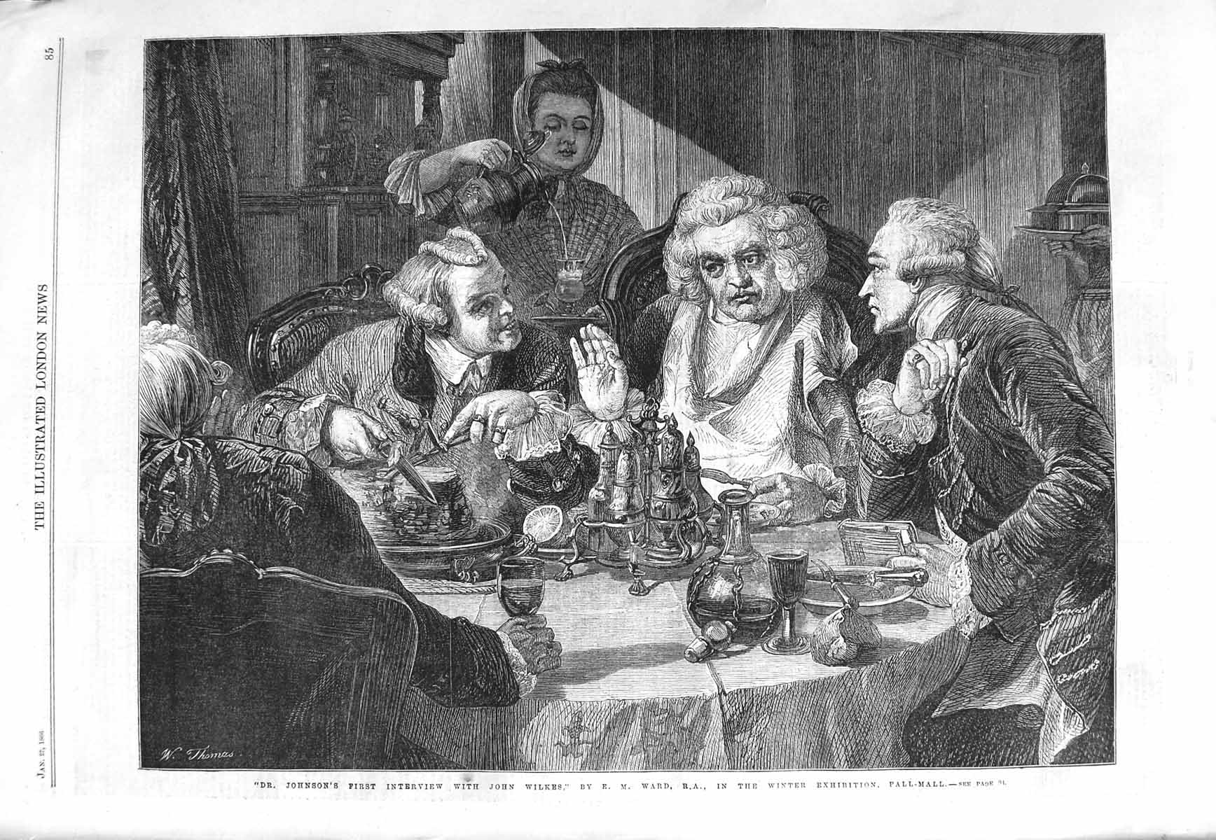 Original Old Antique Print 1866 Dr. Johnson Interview John Wilkes Ward Fine Art