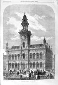 Old Antique Print 1866 New Townhall Hull Building Architecture Fine Art 19th