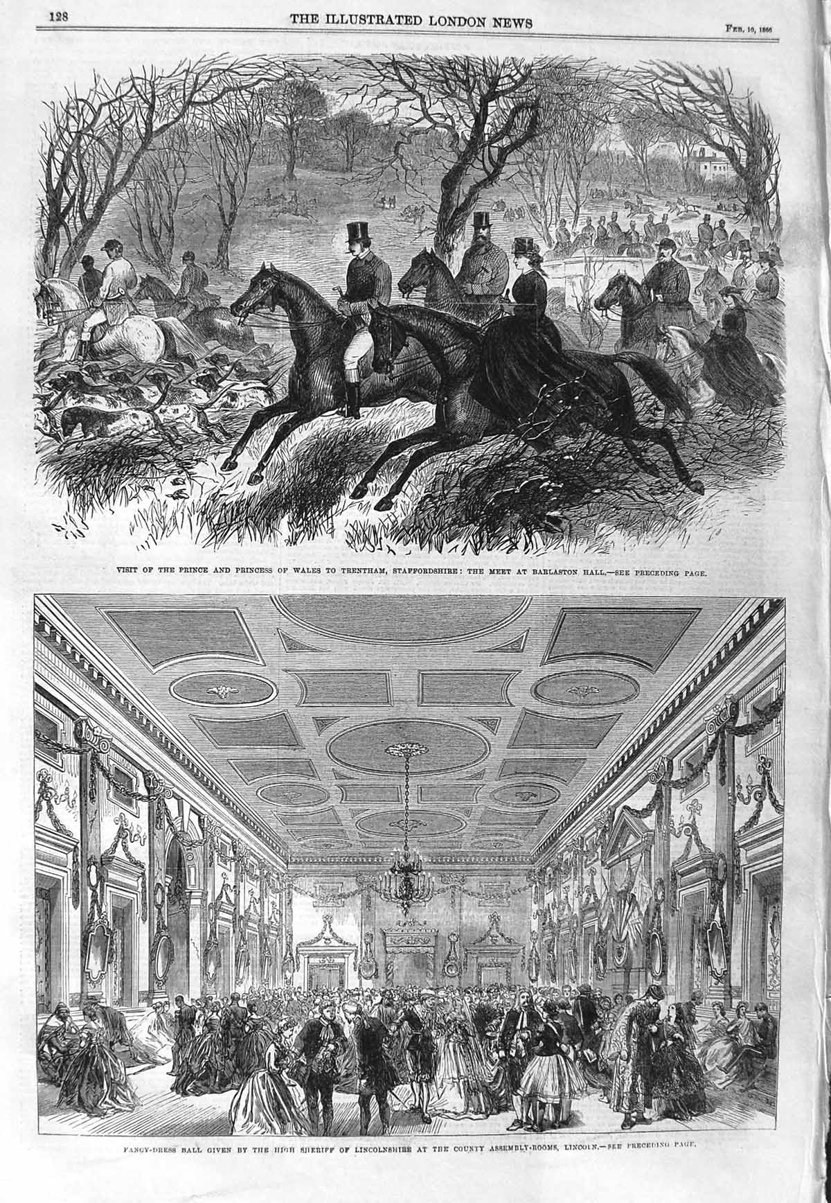 Old Antique Print 1866 Prince Wales Trentham Staffordshire Lincoln Ball 19th