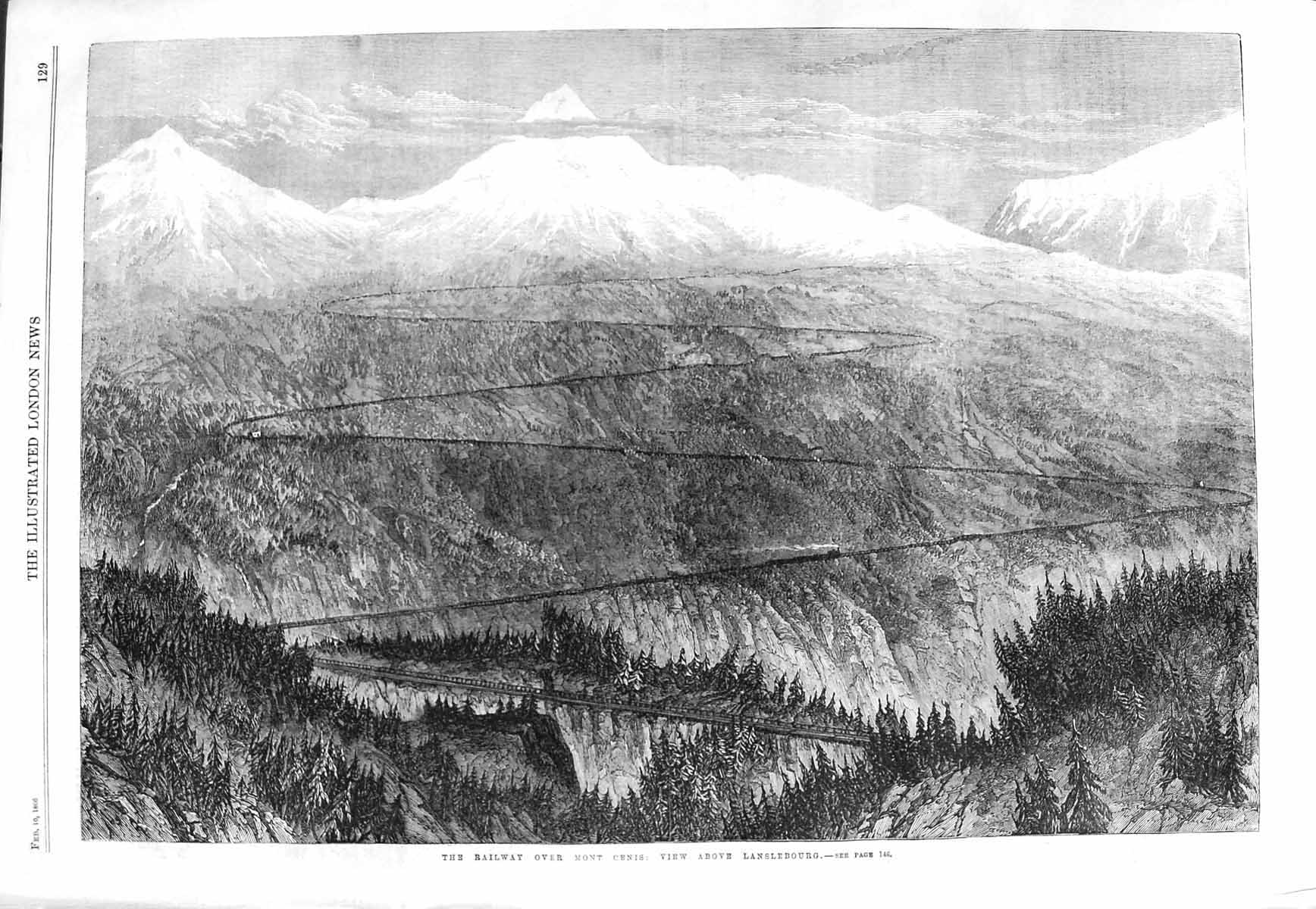 Original Old Antique Print 1866 Railway Mont Cenis View Lanslebourg Mountains