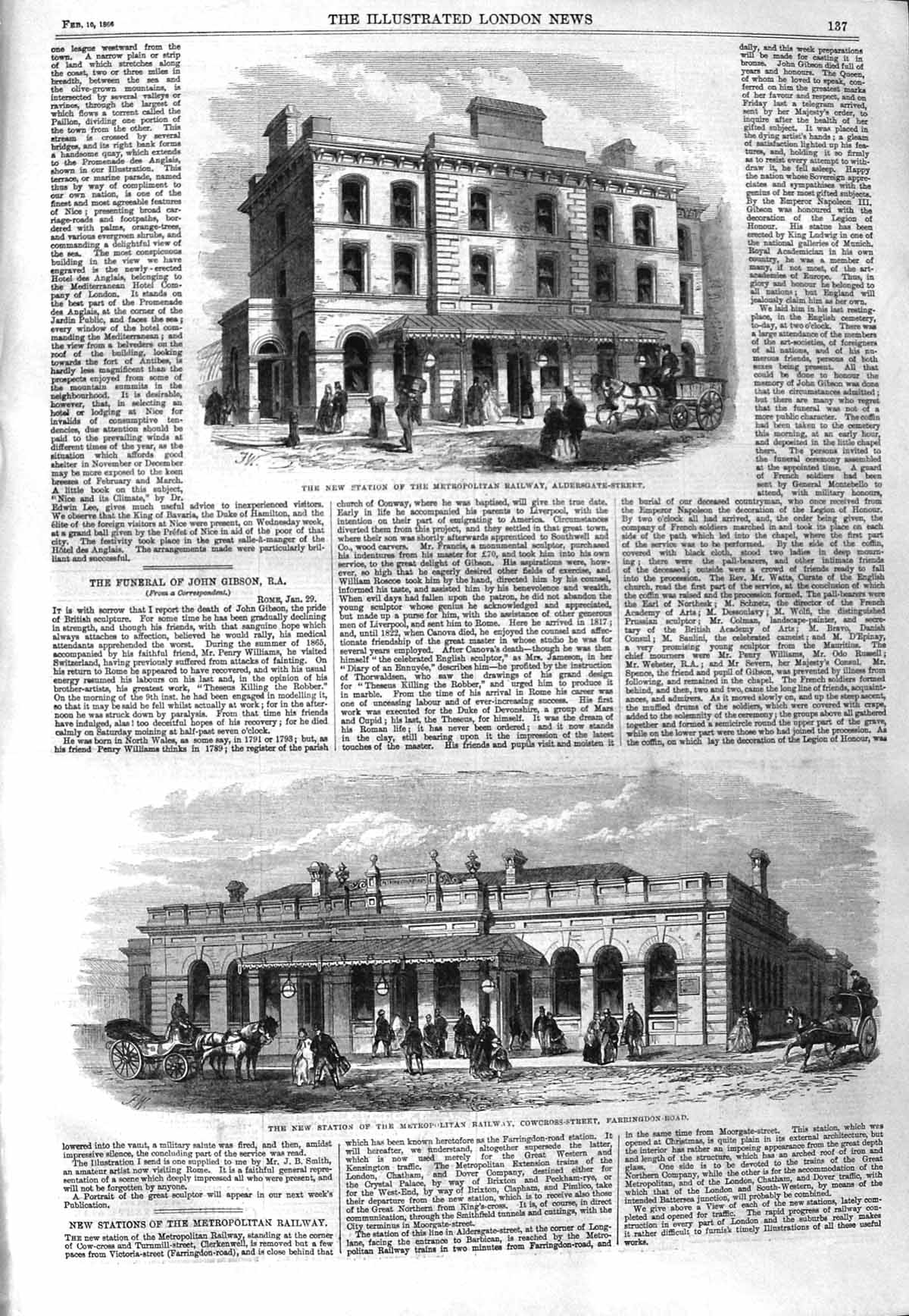 Original Old Antique Print 1866 Station Railway Metropolitan Railway Aldergate
