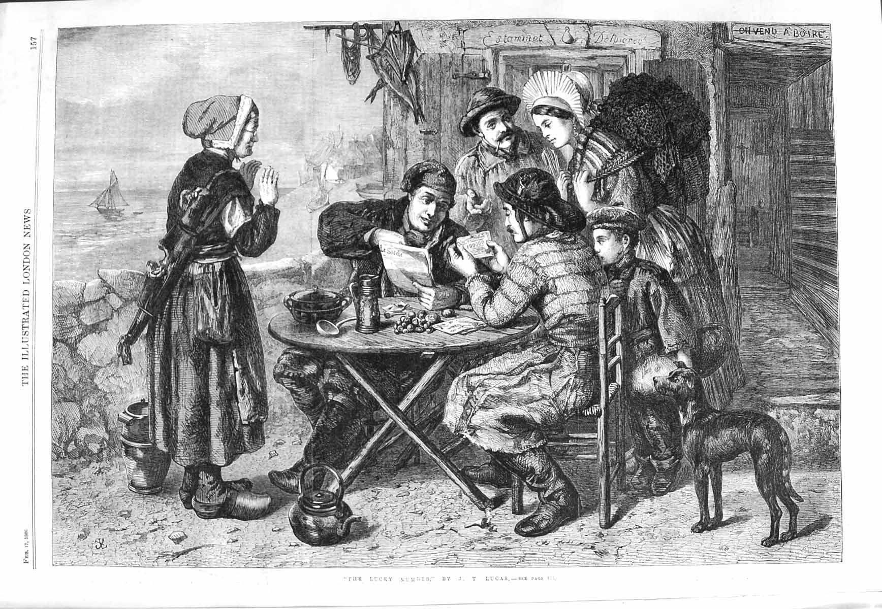 Original Old Antique Print 1866 Lucky Number Lottery Scene Lucas Fine Art 19th