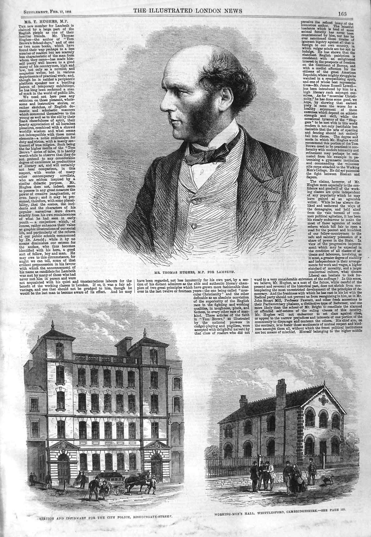 Old Antique Print 1866 Thomas Hughes Lambeth Police Station Whittlesford 19th