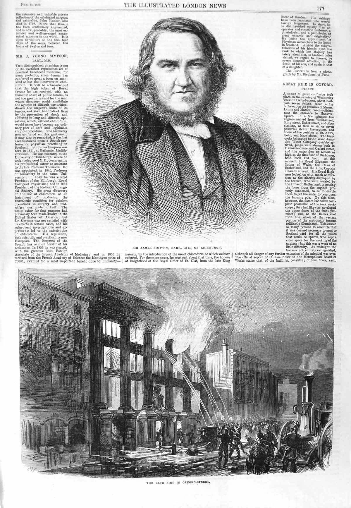 Old Antique Print 1866 James Simpson Edinburgh Fire Oxford Street London 19th