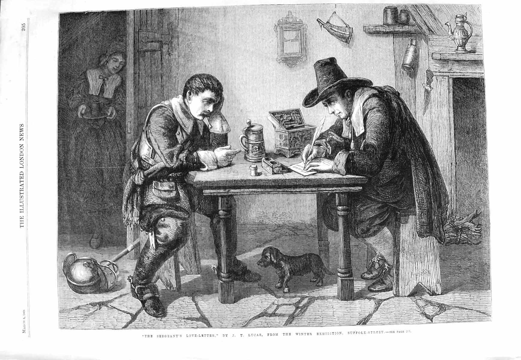 Old Antique Print 1866 Sergeants Love Letter Man Writing Lucas Fine Art 19th