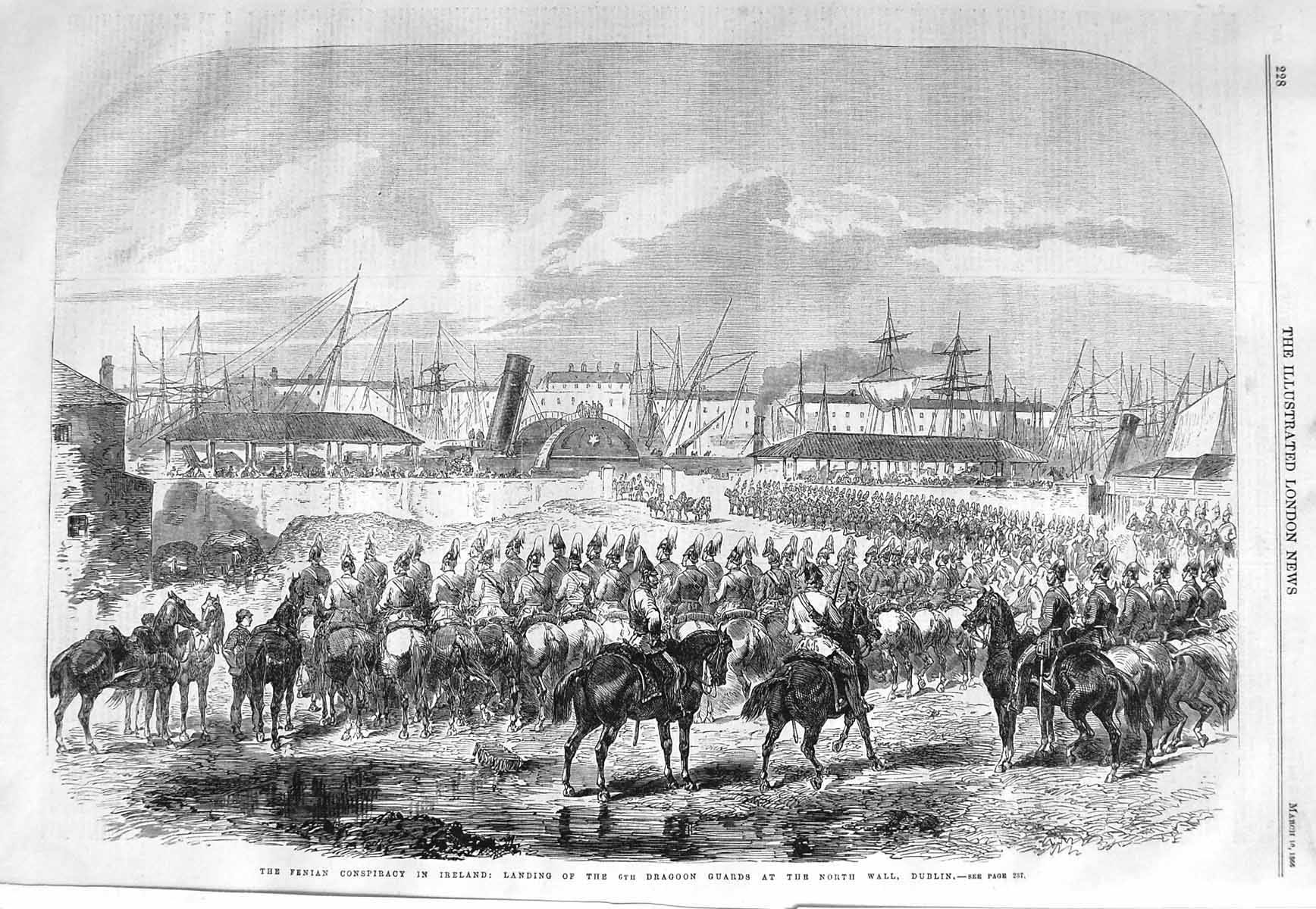Original Old Antique Print 1866 Fenian Conspiracy Ireland Dragoon Guards Dublin