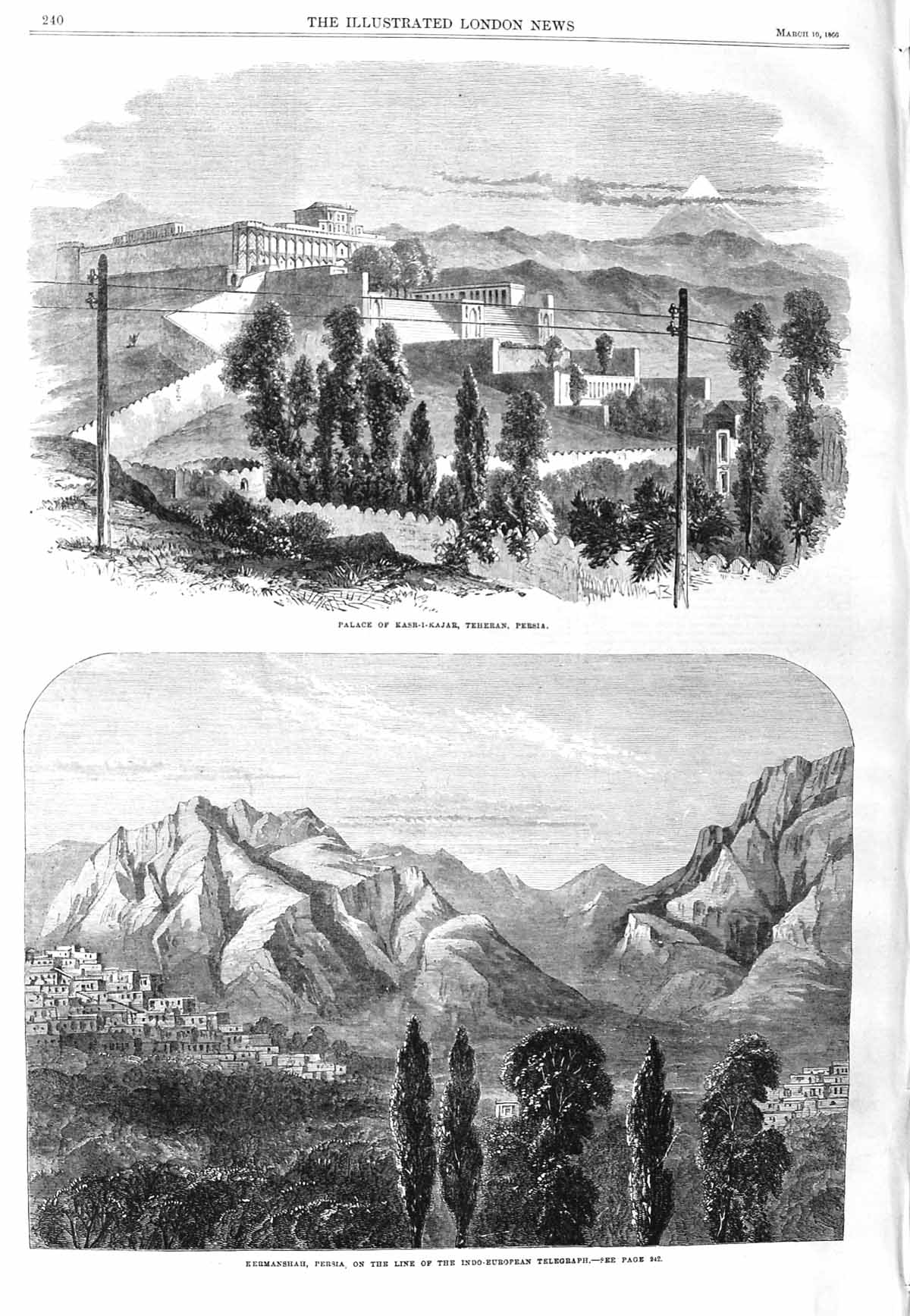 Original Old Antique Print 1866 Palace Kasr-I-Kajar Teheran Persia Kermanshah
