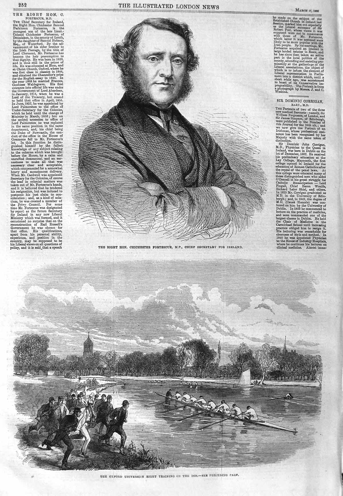 Old Antique Print 1866 Chichester Fortescue Ireland Oxford Boat Race Isis 19th