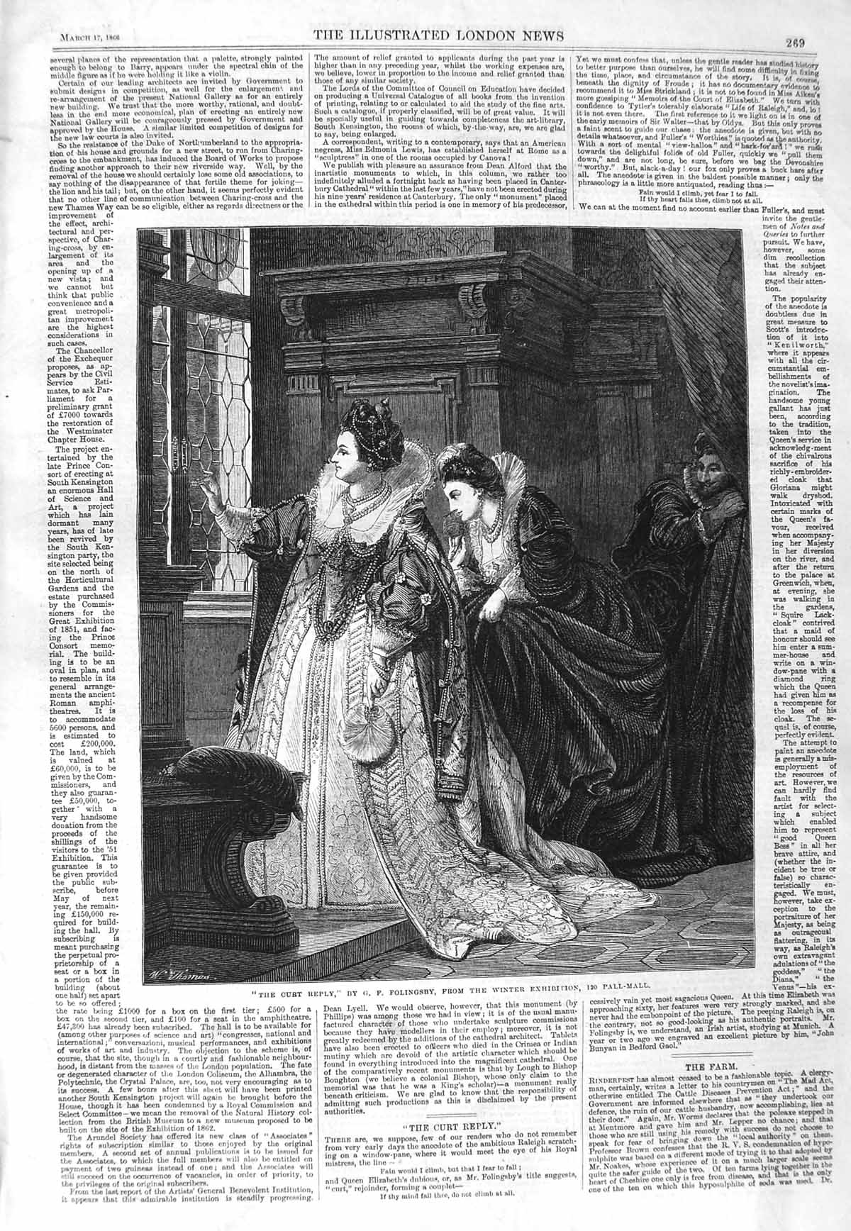 Original Old Antique Print 1866 Curt Reply Ladies Window Man Folingsby Fine Art