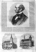 Old Antique Print 1866 John Stuart Mill Corn-Exchange Farnham Kurrachee 19th