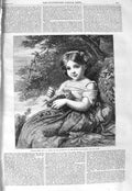 Original Old Antique Print 1866 Cherry Ripe Young Girl Fruit Peele Victorian
