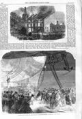 Old Antique Print 1866 Fire Factory Coxside Plymouth Northumberland Ship 19th