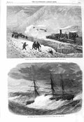 Original Old Antique Print 1866 Dalwhinnie Moor Snow Highland Railway Ship 19th