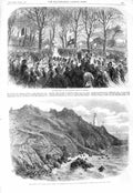 Old Antique Print 1866 Dinham Statue Exeter Lighthouse Devon Spirit Ocean 19th