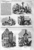 Old Antique Print 1866 Bamberg Altenberg Bridge Rathhaus Bishop'S Palace 19th
