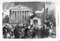 Old Antique Print 1866 Street Scene Spring Shower Rain Transport Horses 19th