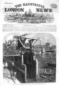 Original Old Antique Print 1866 Thames Embankment Cutting Piles Cofferdam Boats