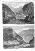 Original Old Antique Print 1866 Suspension Bridge Fraser River British Columbia