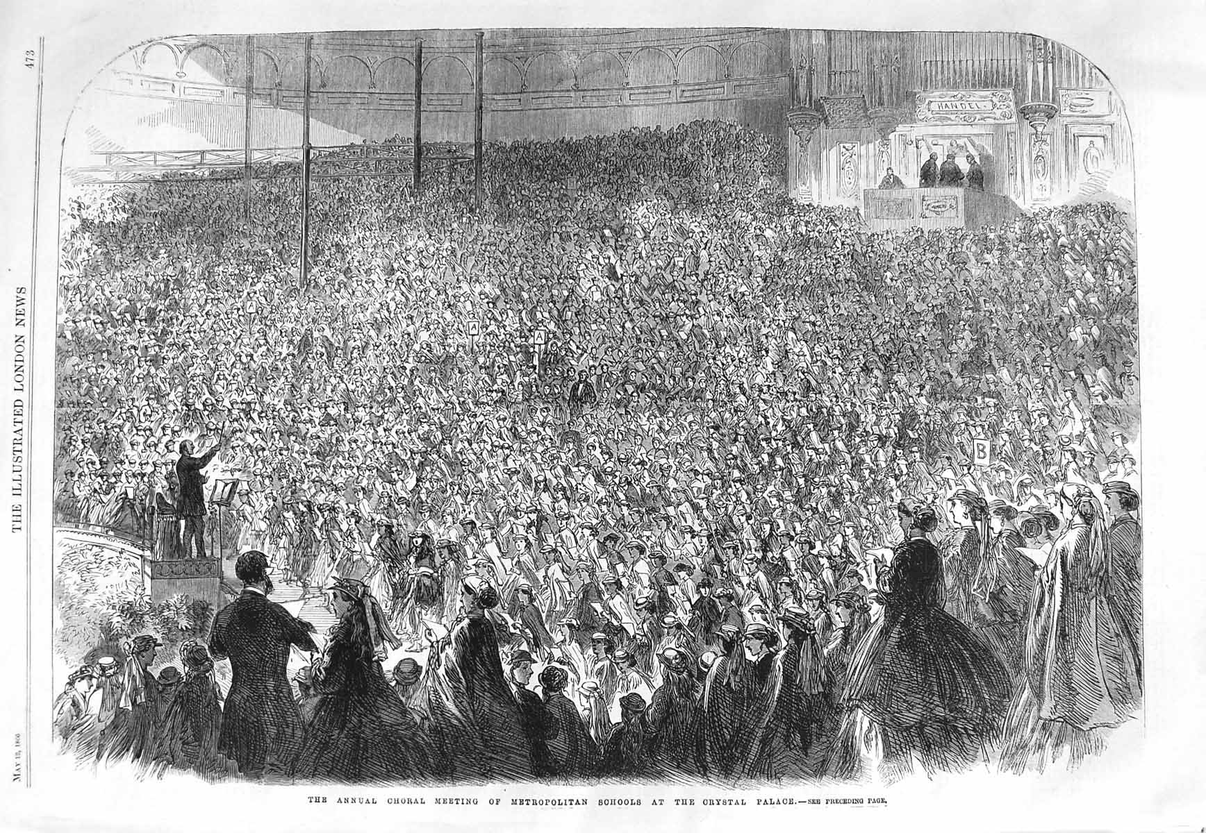 Old Antique Print 1866 Choral Meeting Metropolitan School Crystal Palace 19th
