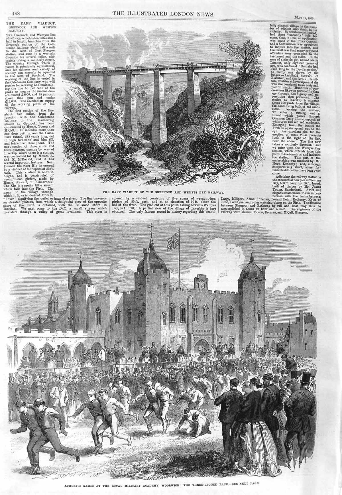 Original Old Antique Print 1866 Daff Greenock Wemyss Railway Athletics W 19th