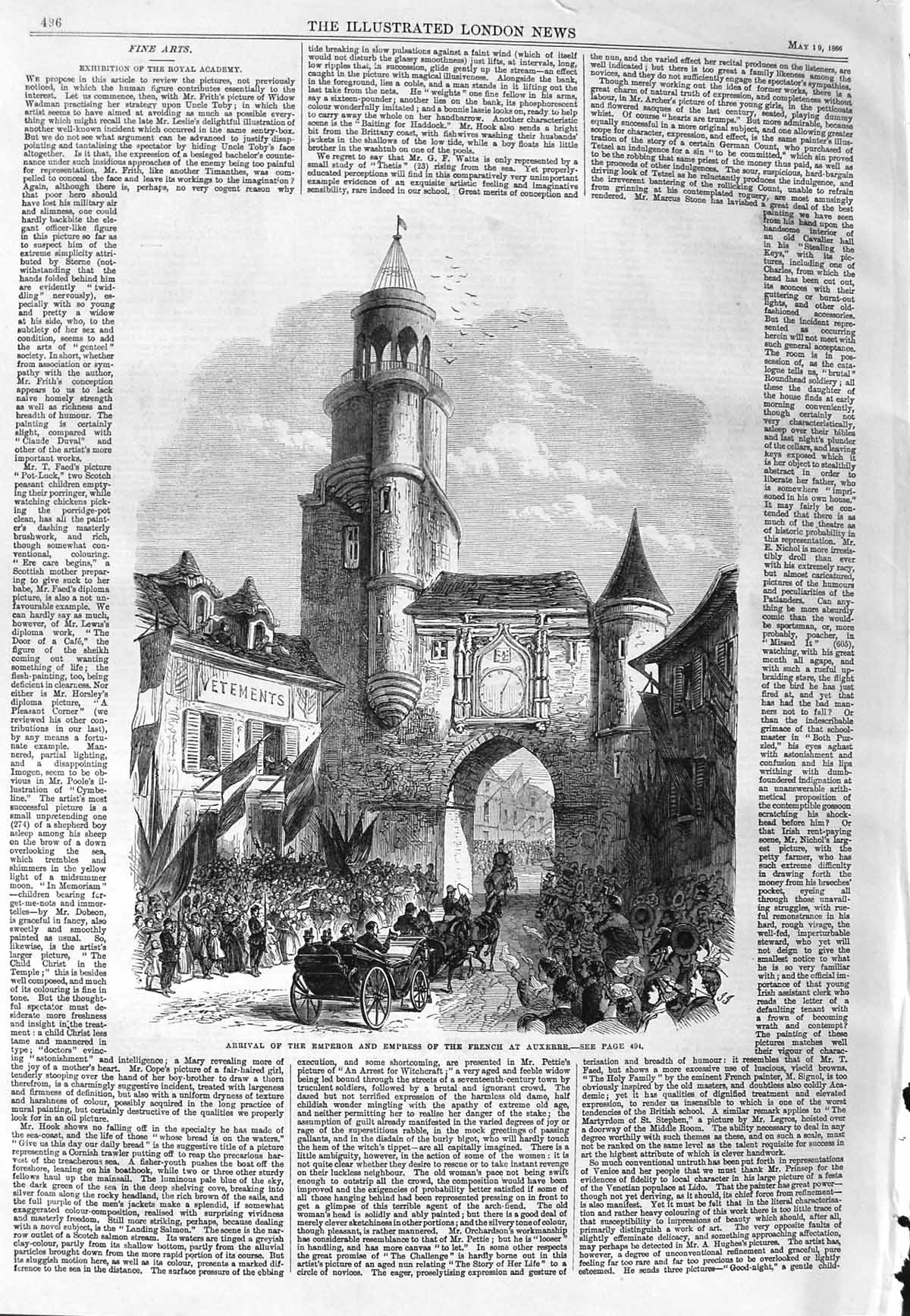 Original Old Antique Print 1866 Arrival Emperor Empress French Auxerre Carriage