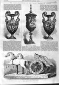 Original Old Antique Print 1866 Loan Collection Kensington Musuem Roman Chariot
