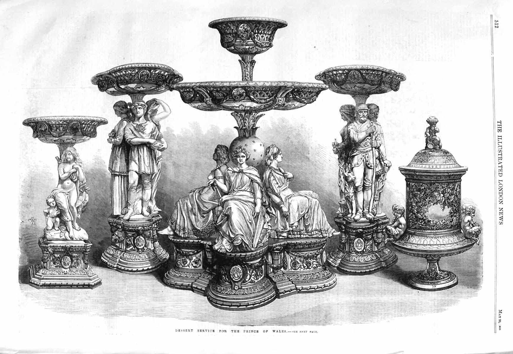 Original Old Antique Print 1866 Dessert Service Prince Wales 19th