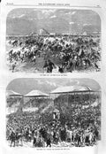 Original Old Antique Print 1866 Derby Day Horse Racing Sport Showing Numbers
