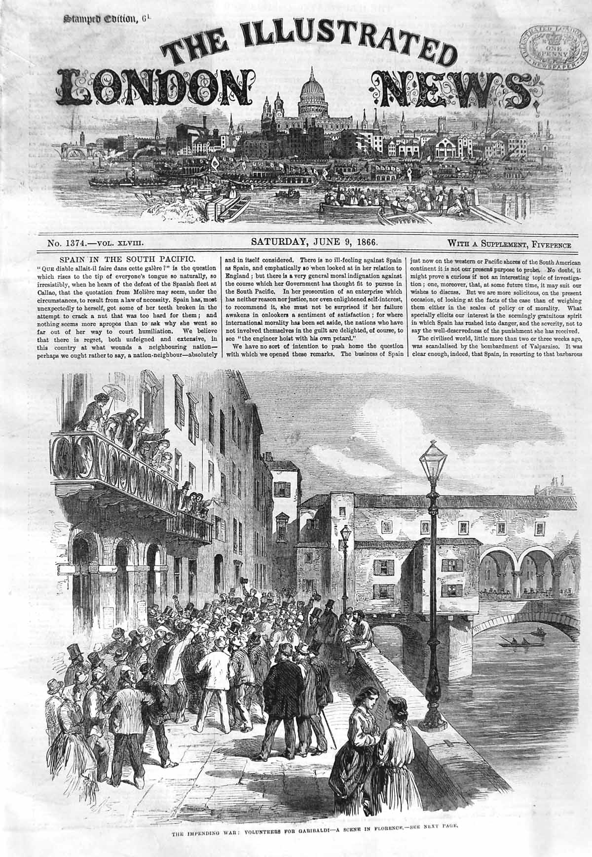 Original Old Antique Print 1866 Volunteer Siers Garibaldi Florence Italy War