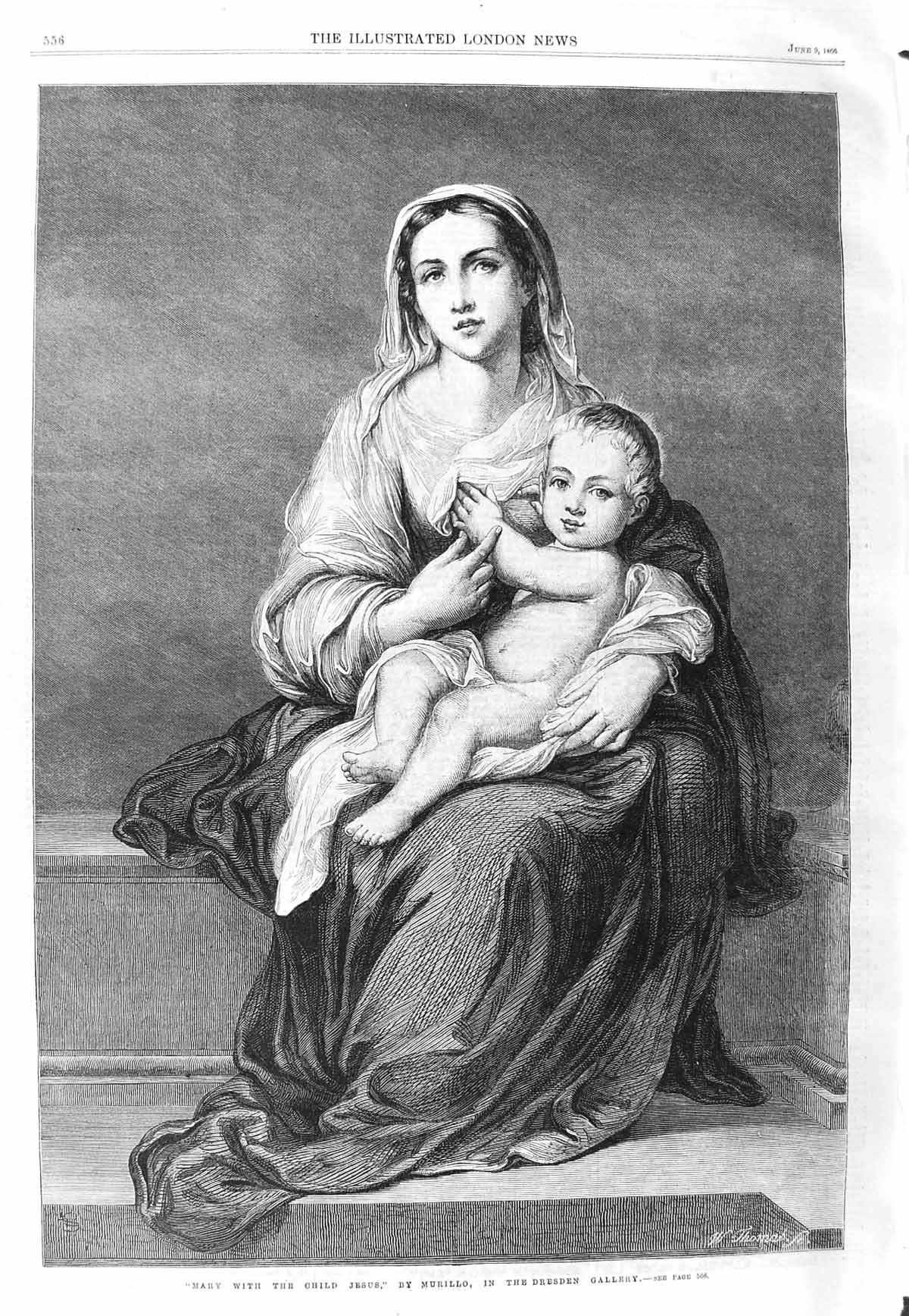 Original Old Antique Print 1866 Dresden Gallery Art Mary Baby Jesus Murillo