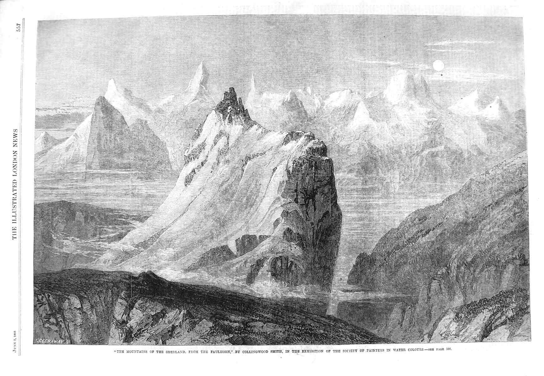 Old Antique Print 1866 Mountains Oberland Faulhorn Collingwood Smith Art 19th