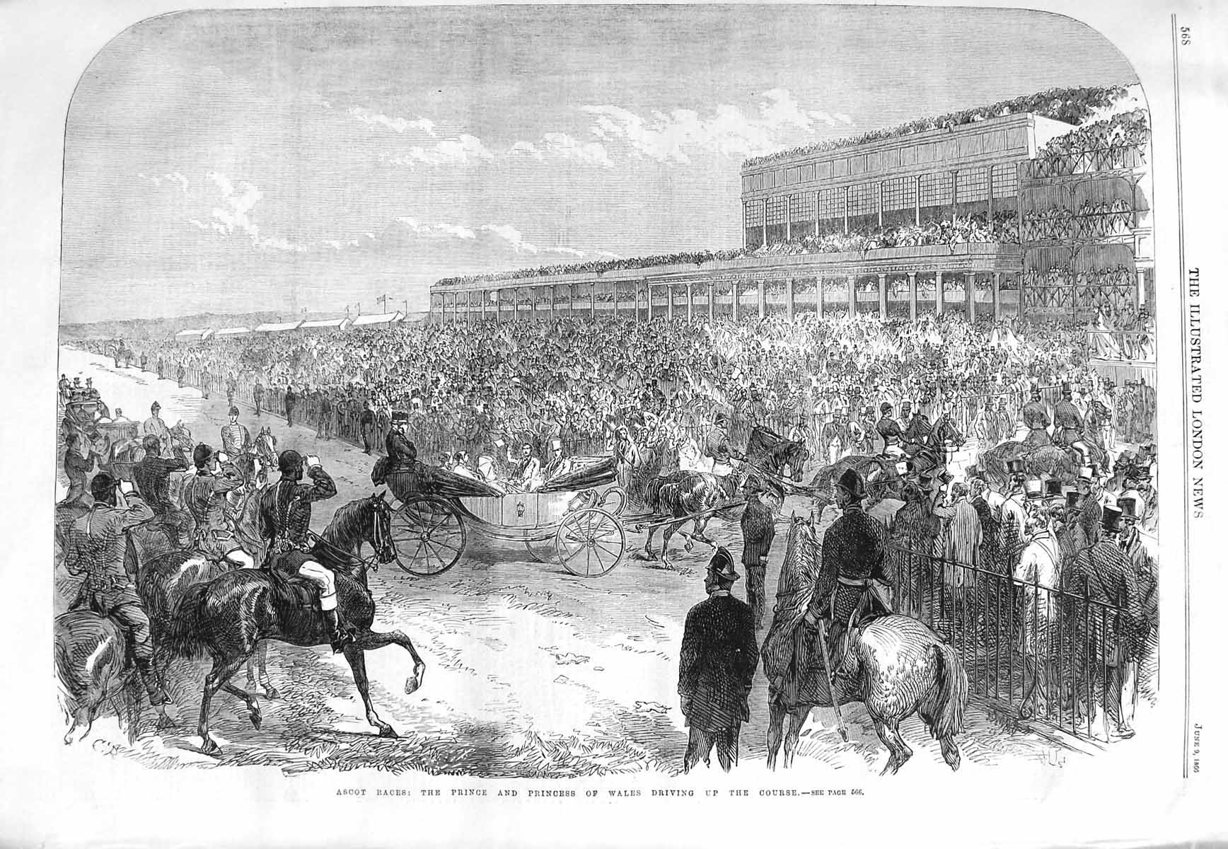 Original Old Antique Print 1866 Ascot Horse Racing Princess Wales Course Stand