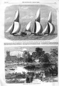Original Old Antique Print 1866 London Yacht Club Niobe Sphinx Vindex Hampt 19th