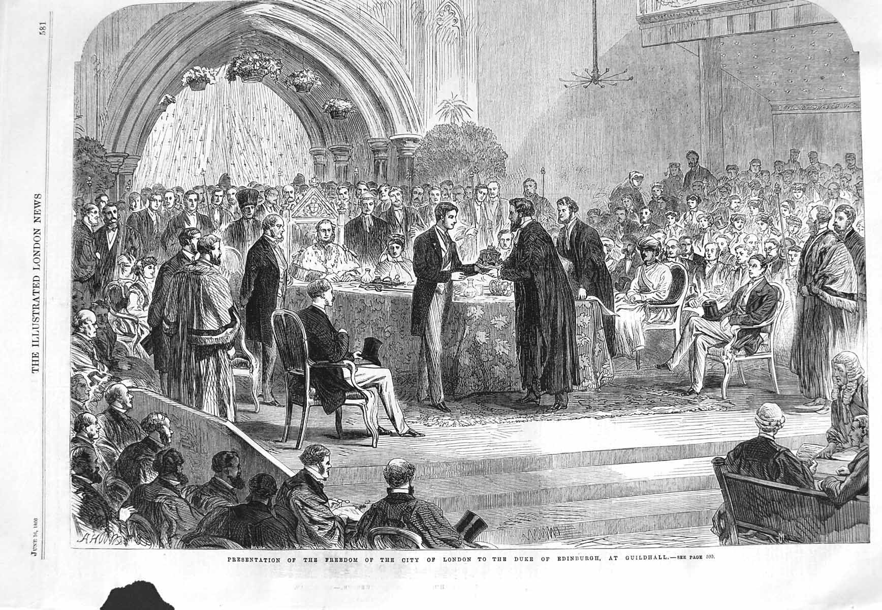 Original Old Antique Print 1866 Freedom City London Duke Edinburgh Guildhall
