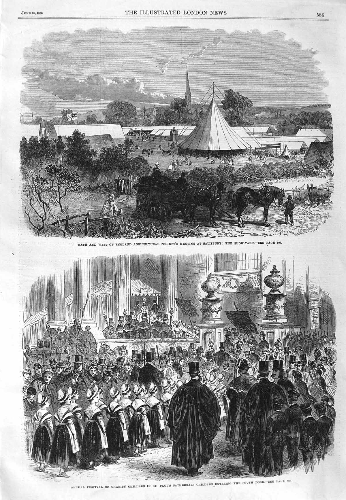 Old Antique Print 1866 Bath Agricultural Show Salisbury Paul'S Cathedral 19th