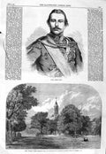Original Old Antique Print 1866 Portrait Prince Teck Kew Church Princess Mary