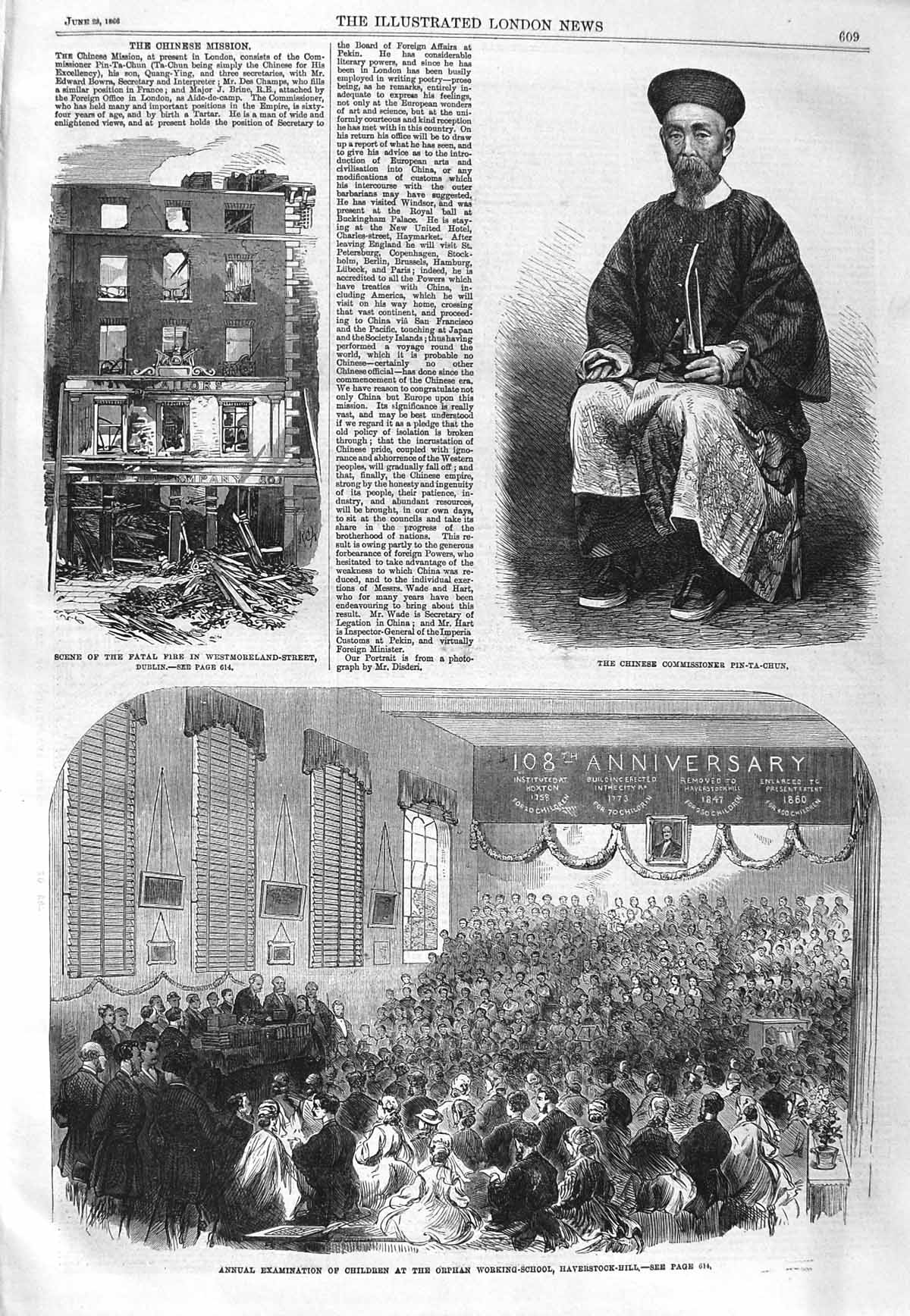 Old Antique Print 1866 Pin-Ta-Chun Orphan School Haverstock-Hill Children 19th