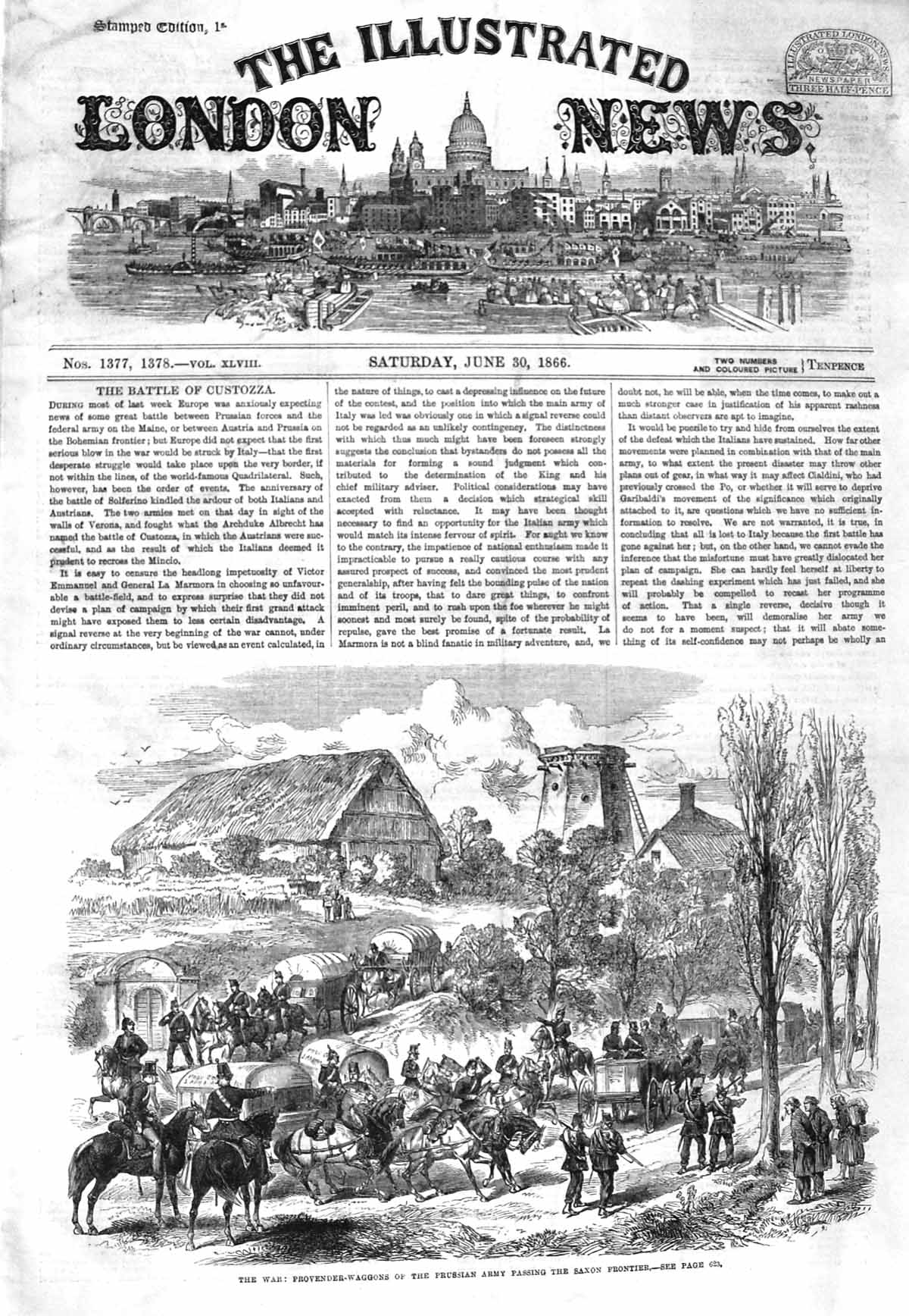 Original Old Antique Print 1866 War Provender Waggons Prussian Army Saxon Siers