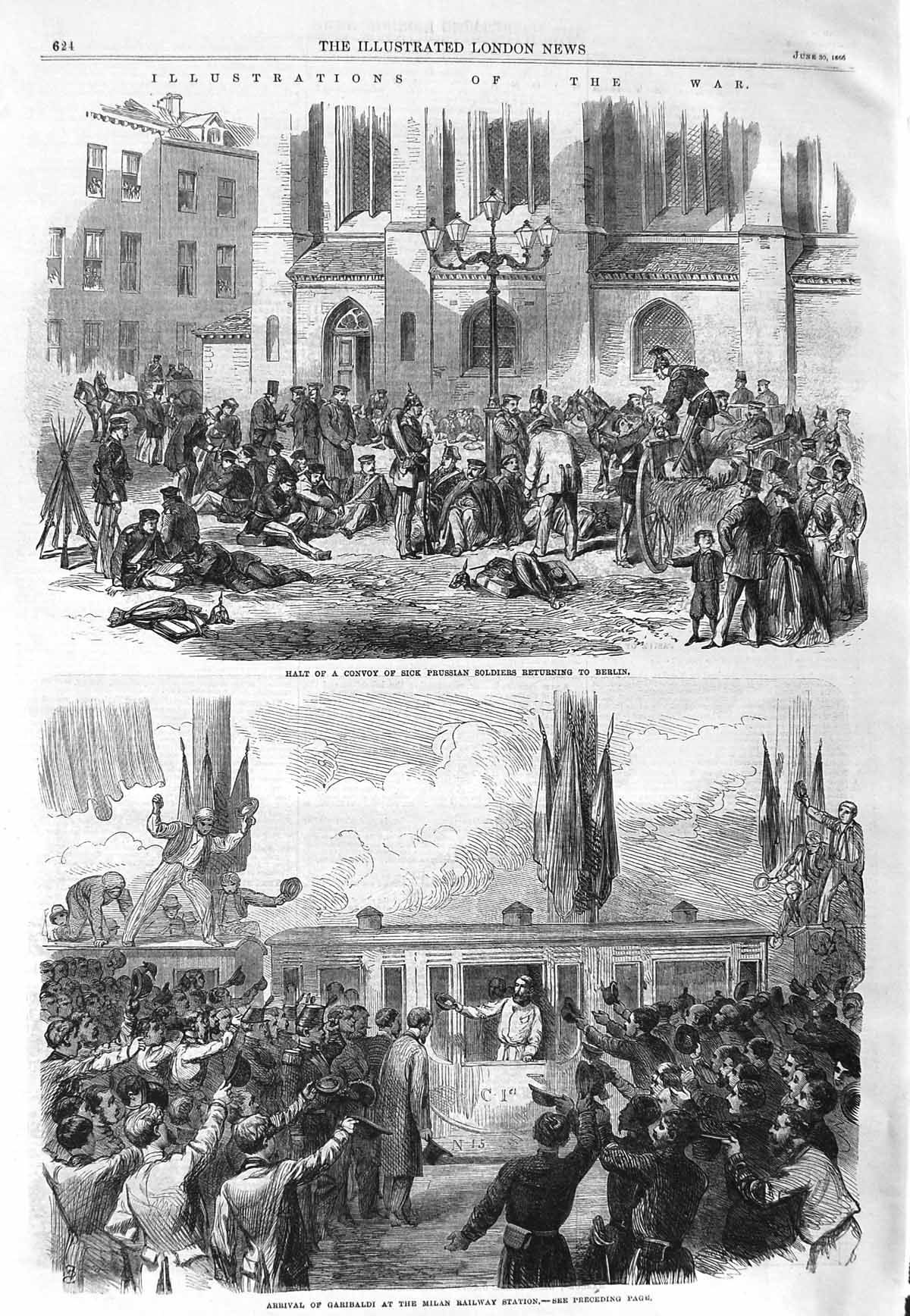 Original Old Antique Print 1866 War Siers Berlin Milan Railway Marburg Castle