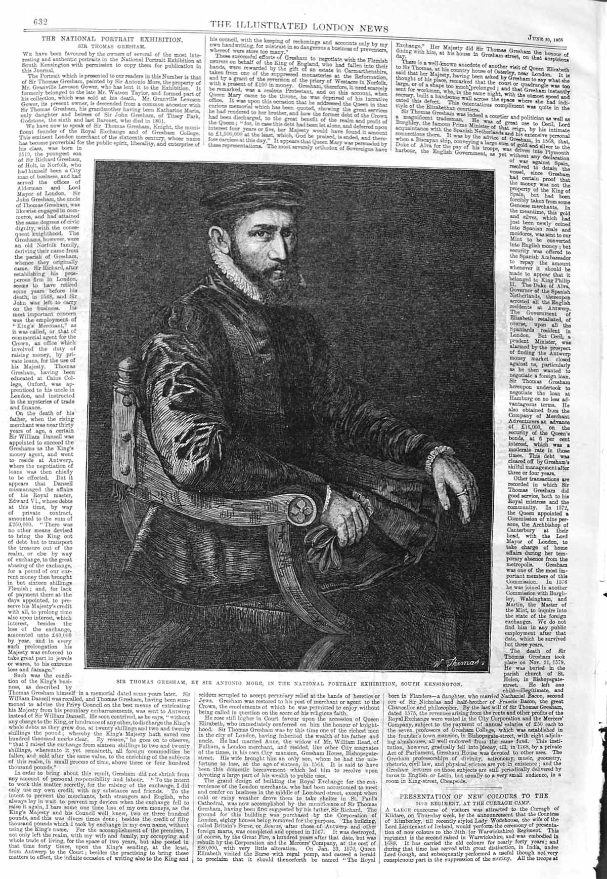 Original Old Antique Print 1866 Sir Thomas Gresham Portrait Antonio More 19th