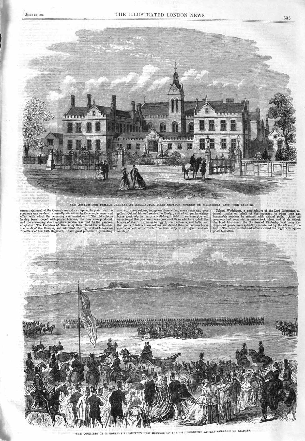 Original Old Antique Print 1866 Asylum Orphans Beddington Countess Kimberley
