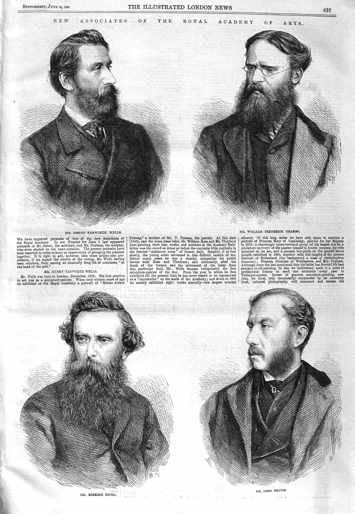 Old Antique Print 1866 Royal Acadmey Arts Men Wells Yeames Nicol Pettie 19th
