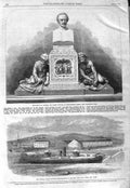 Old Antique Print 1866 Monument James Outram Westminster Ship Miantonomah 19th