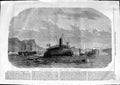 Original Old Antique Print 1866 French Ironclad Ram Ship Taureau Toulon Harbour