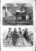 Old Antique Print 1866 Paris Fashion Fire High Bridge Newcastle-On-Tyne 19th
