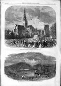 Original Old Antique Print 1866 Spire Chichester Cathedral Llandudno Lanterns
