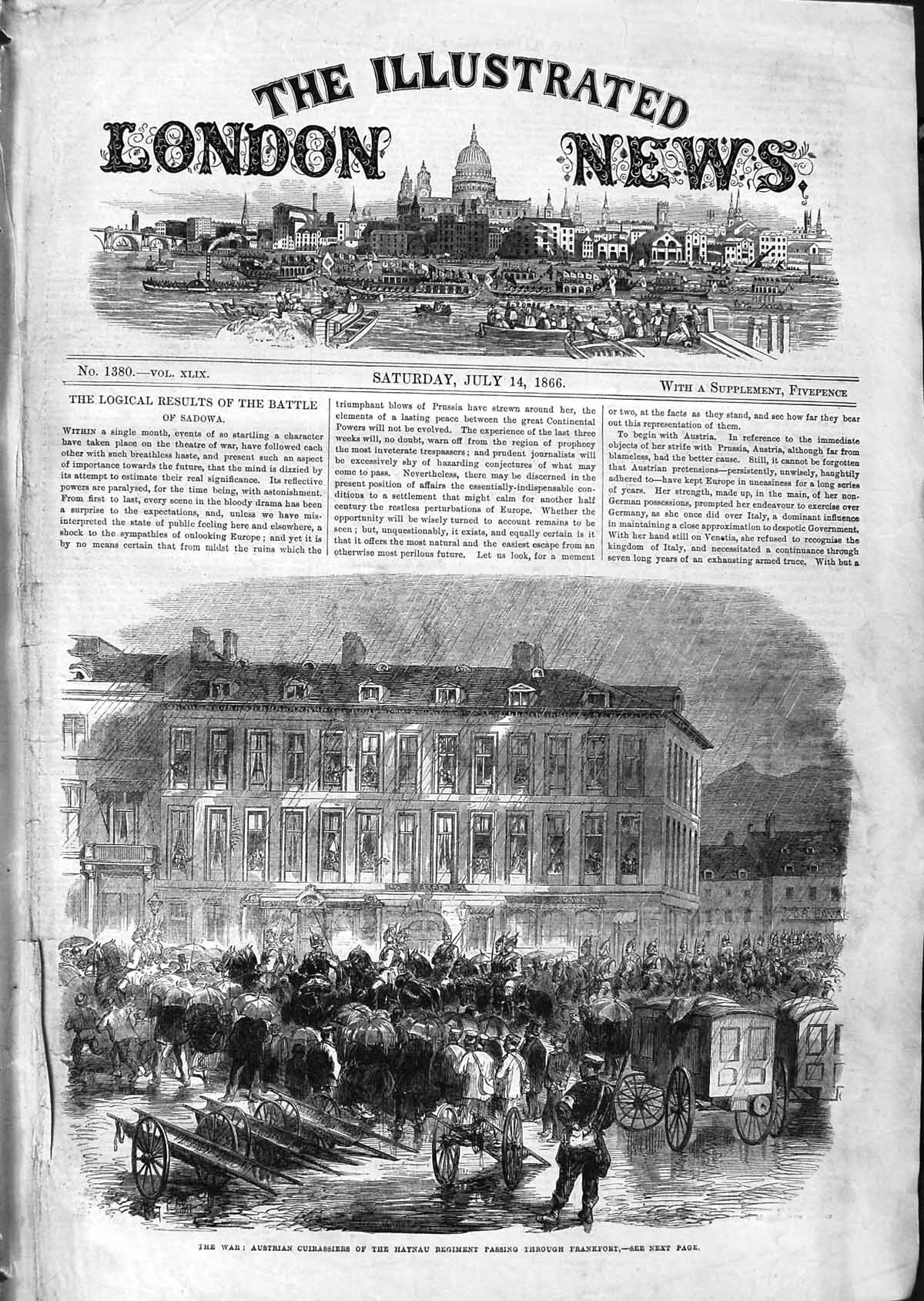 Original Old Antique Print 1866 War Austrian Cuirassiers Haynau Frankfort Army