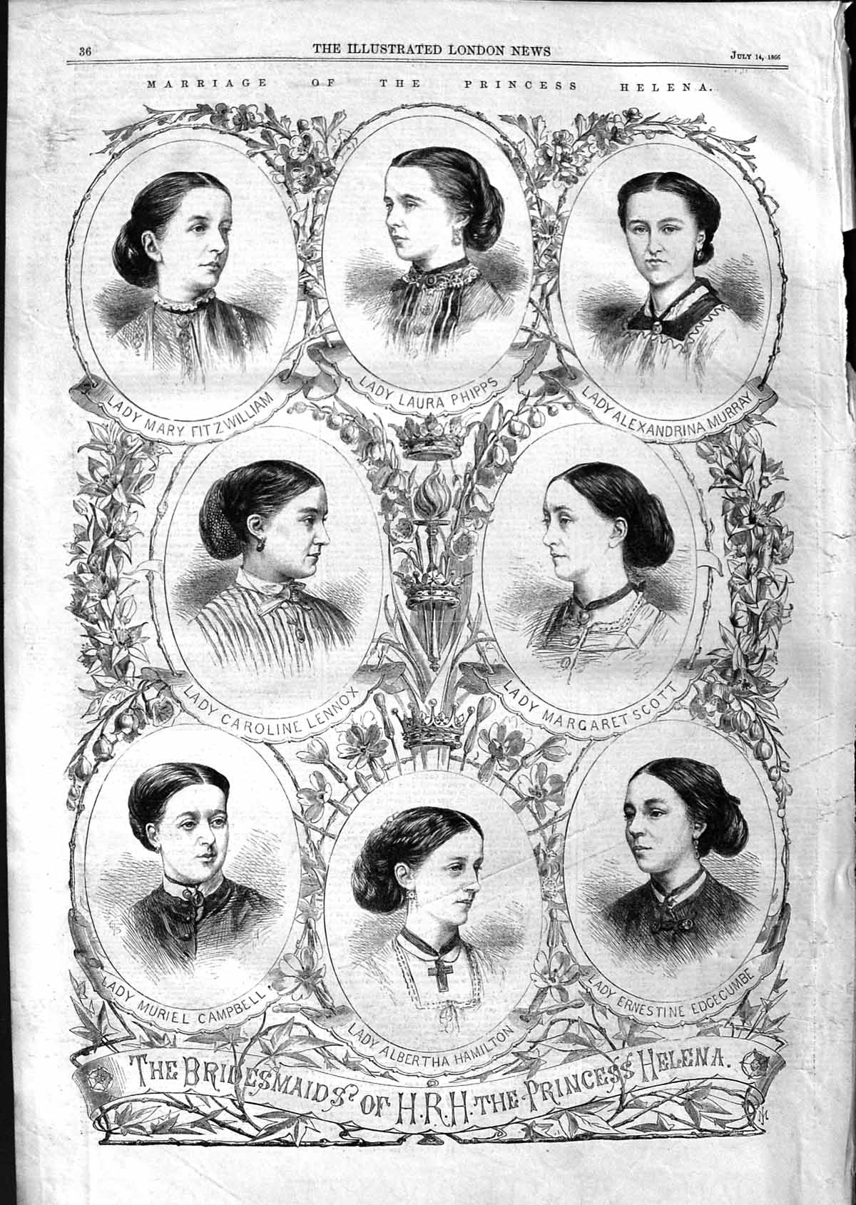 Old Antique Print 1866 Marriage Princess Helena Margaret Caroline Laura 19th