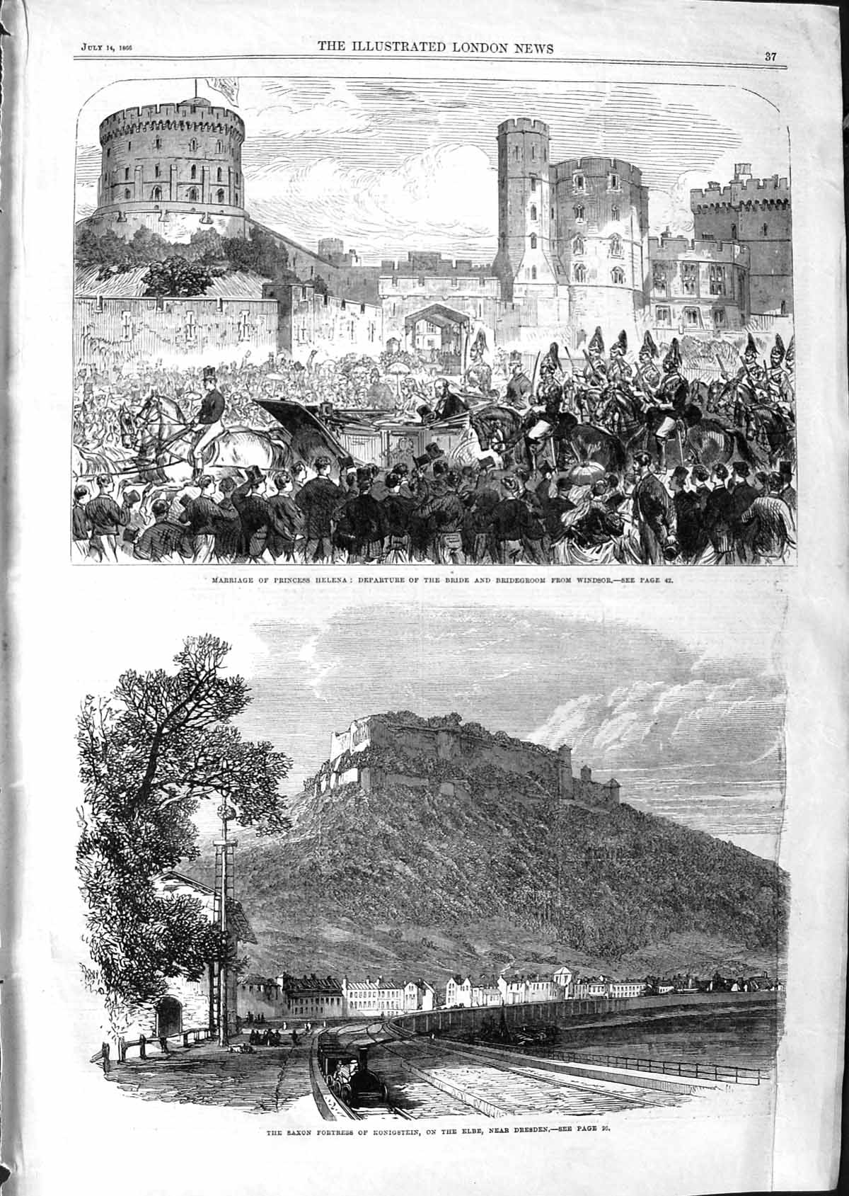 Old Antique Print 1866 Princess Helena Windsor Saxon Fortress Konigstein 19th